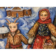 Ukrainian village – Christmas carols, oil on paper 21*35 Ukrainian village – Christmas carols, oil on paper 21*35